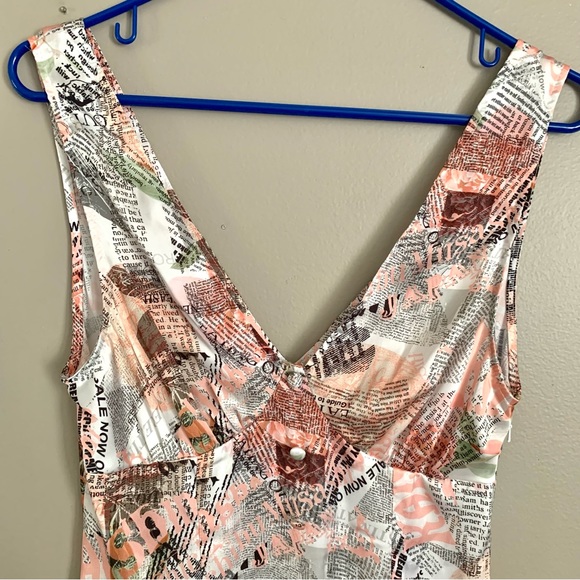 ASOS DESIGN button front satin mini dress in newspaper print - Picture 3 of 6